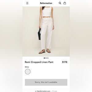 NWT Reformation Remi Cropped Linen Pant